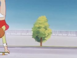 1girl 80s animated anime_screenshot ass embarrassed handstand mai_machiko maicching_machiko-sensei oldschool panties retro_artstyle skateboarding tagme underwear upside-down video white_panties