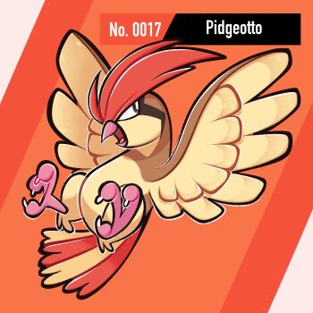 beak bird character_name eggmilky gen_1_pokemon highres nintendo no_humans numbered open_mouth orange_background pidgeotto pokemon pokemon_(creature) solo striped_background
