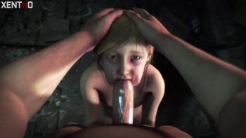 1boy 1girl 3d age_difference animated artist_name bags_under_eyes blender_(medium) blonde_hair blue_eyes capcom completely_nude deepthroat eyelashes fellatio hairband hands_on_another&#039;s_head hetero irrumatio kneeling loli looking_at_viewer looking_up looping_animation nude oral penis pov pov_crotch pov_hands rape red_hairband resident_evil resident_evil_2 scared sherry_birkin short_hair solo_focus tagme uncensored video watermark xentho