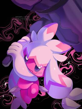 Rule 34 | closed mouth, colored skin, fangs, hammer, highres, holding, holding hammer, huge weapon, iwasi 29, multicolored skin, nintendo, pink skin, pokemon, pokemon (creature), pokemon focus, purple eyes, skin fangs, smile, solo, star (symbol), tinkaton, weapon