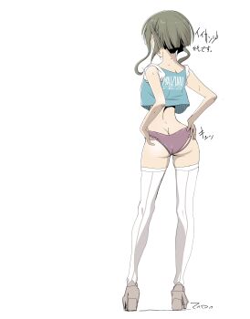 1girl absurdres ass butt_crack from_behind highres kantai_collection simple_background sweat sweatdrop tada_(tactical_tada) tagme takanami_(kancolle) white_background
