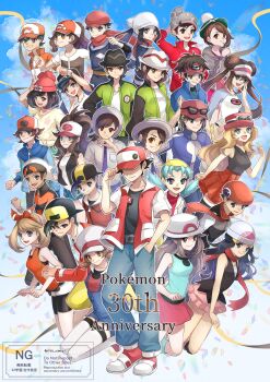Rule 34 | 6+boys, 6+girls, akari (pokemon), anniversary, backpack, backwards hat, bag, baseball cap, beanie, bike shorts, black hair, black hat, black pants, black pantyhose, black shirt, black thighhighs, black vest, blonde hair, blue eyes, blue hair, blue jacket, blue overalls, blue pants, blue shirt, boots, bow, bow hairband, braid, breasts, brendan (pokemon), brown eyes, brown hair, bucket hat, calem (pokemon), cardigan, chase (pokemon), closed mouth, collared shirt, commentary request, confetti, cutoffs, dawn (pokemon), denim, denim shorts, double bun, dress, elaine (pokemon), elio (pokemon), ethan (pokemon), eyewear on headwear, floral print, florian (pokemon), galaxy team survey corps uniform, gloria (pokemon), green hat, green jacket, green shorts, grey cardigan, grey eyes, grey hat, hair bun, hair ornament, hairband, hairclip, hand in pocket, harmony (pokemon), hat, hat bow, headscarf, high ponytail, highres, hilbert (pokemon), hilda (pokemon), hood, jacket, juliana (pokemon), kris (pokemon), leaf (pokemon), long hair, long sleeves, looking at viewer, lucas (pokemon), lyra (pokemon), may (pokemon), medium breasts, multiple boys, multiple girls, nate (pokemon), necktie, newsboy cap, nintendo, open clothes, open jacket, open mouth, open vest, overalls, pants, pantyhose, pantyhose under shorts, paxton (pokemon), pink boots, pink dress, pink hat, pink skirt, poke ball print, pokemon, pokemon black and white, pokemon black 2 and white 2, pokemon day, pokemon diamond/pearl/platinum, pokemon firered and leafgreen, pokemon gold/silver/crystal, pokemon heartgold and soulsilver, pokemon legends: arceus, pokemon legends: z-a, pokemon: let's go pikachu! and let's go eevee!, pokemon omega ruby and alpha sapphire, pokemon red/green/blue/yellow, pokemon sun and moon, pokemon scarlet and violet, pokemon sword and shield, pokemon x and y, ponytail, porkpie hat, purple necktie, purple shorts, raglan sleeves, red (pokemon), red hat, red jacket, red scarf, red shirt, red skirt, rei (pokemon), rosa (pokemon), scarf, school uniform, selene (pokemon), serena (pokemon), shirt, shoes, short hair, short sleeves, shorts, shorts under shorts, sidelocks, skirt, sleeveless, sleeveless shirt, small breasts, smile, socks, striped clothes, striped hat, striped shirt, sunglasses, tam o' shanter, thighhighs, tied shirt, twintails, uva academy school uniform, vest, victor (pokemon), visor cap, white-framed eyewear, white hat, white headscarf, white jacket, white shirt, white thighhighs, wristband, yellow hat, yellow shirt, yellow shorts, yomogi (black-elf), z-ring