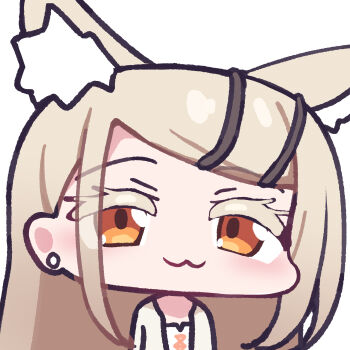 Rule 34 | 1girl, :3, absurdres, animal ear fluff, animal ears, blonde hair, blush, camisole, cat ears, cat girl, chibi, chibi only, closed mouth, colored eyelashes, earrings, gakuen idolmaster, hair ornament, hairclip, highres, idolmaster, jewelry, kemonomimi mode, long hair, looking at viewer, open clothes, open robe, orange eyes, panatisia, parallel hairclips, robe, shinosawa hiro, simple background, smile, solo, stud earrings, swept bangs, upper body, white background, white camisole, white robe