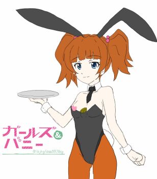 Rule 34 | 1girl, alternate costume, animal ears, artist request, black hat, black jacket, black leotard, black skirt, blue eyes, brown hair, garrison cap, girls und panzer, girls und panzer phase erika, grey shirt, hair tie, hat, jacket, kuromorimine military uniform, kuromorimine school uniform, leotard, long hair, miniskirt, orange hair, playboy bunny, rabbit ears, red skirt, rou leila, school uniform, shirt, skirt, twintails