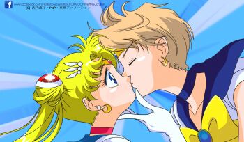2girls bishoujo_senshi_sailor_moon blonde_hair closed_eyes highres kiss long_hair multiple_girls sailor_moon sailor_uranus short_hair surprise_kiss surprised ten&#039;ou_haruka tsukino_usagi yuri