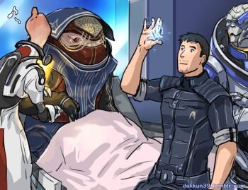 commander_shepard commander_shepard_(male) crystal dakkun39 garrus_vakarian krogan mass_effect_(series) mordin_solus musical_note salarian tumblr tumblr_username urdnot_bakara