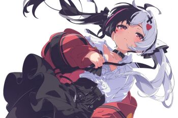1girl ahoge black_choker black_hair black_skirt choker dgle3370 lacrimosa_(nte) multicolored_hair neverness_to_everness partially_unbuttoned shirt skirt solo white_hair white_shirt