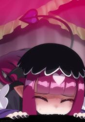 1boy 1girl :&gt;= after_fellatio age_difference all_fours animated artist_name bar_censor bat_wings black_dress black_headwear black_nails blush bow bowtie breasts breath censored cheek_press closed_eyes constricted_pupils cowboy_shot cum cum_in_mouth cum_in_nose cum_inflation cum_on_tongue cumdrip deepthroat demon_girl demon_tail dot_nose dress ear_blush ejaculation embarrassed eyebrows eyelashes fangs fellatio fingernails girl_on_top grey_dress half-closed_eyes happy_tears hat head_wings heart heart-shaped_pupils hetero inflation large_penis live2d loli long_hair long_sleeves looking_at_viewer maou-jou_de_oyasumi mizumizuni mosaic_censoring multicolored_dress nail_polish naughty_face nose_blush open_mouth oral penis penis_on_face pointy_ears pov purple_bow purple_bowtie purple_dress purple_hair saliva sidelocks size_difference small_breasts solo_focus sound source_request succyun symbol-shaped_pupils tail tears third-party_edit tongue tongue_out veins veiny_penis video watermark white_dress wings yellow_eyes