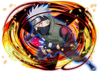 Rule 34 | 1boy, black boots, black gloves, black mask, black pants, black shirt, boots, fingerless gloves, forehead protector, gloves, grey hair, hatake kakashi, konohagakure symbol, looking at viewer, mask, mouth mask, naruto (series), naruto shippuuden: ultimate ninja blazing, official art, one eye closed, open-toe boots, pants, red eyes, scar, scar across eye, scar on face, sharingan, shirt, short hair, solo