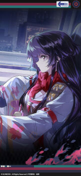 Rule 34 | 1girl, artist request, black hair, copyright notice, driving, from side, girls' frontline, girls' frontline 2: exilium, highres, official art, official wallpaper, red scarf, sakura (girls' frontline 2), scarf, second-party source, sitting, solo, type 100 (girls' frontline)