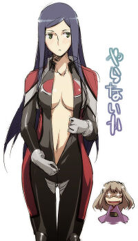 00s 2girls biker_clothes bikesuit bodysuit breasts cleavage fujino_shizuru gloves kuga_natsuki kyo_(kuroichigo) medium_breasts multiple_girls my-hime no_bra propositioning sketch unzipped unzipping yaranaika yuri