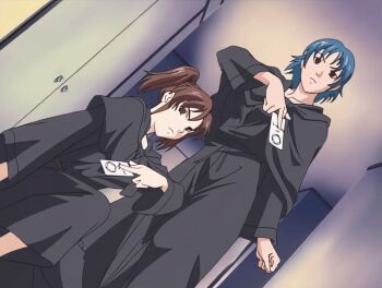 00s 2001 3girls amatsuki_jun animated animated_gif bible_black bible_black_night_of_the_walpulgiss blonde_hair blue_hair brown_hair fire flame_print high_ponytail kurimoto_maki magic_seal multiple_girls ponytail purple_eyes purple_fire red_eyes ritual robe saeki_kaori short_hair tagme twintails yellow_eyes