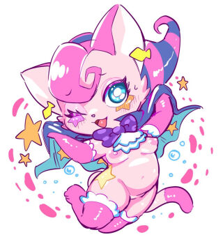 1girl animal_ears ass blush bow cape cat cat_ears cat_girl cat_tail chibikemo earrings female_focus functionally_nude furry furry_female jewelry konami makeup nipples one_eye_closed open_mouth performapal_whim_witch plump star_(symbol) symbol-shaped_pupils tail tory_(tory29) yu-gi-oh! yu-gi-oh!_arc-v