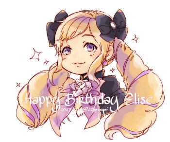 1girl character_name closed_mouth commentary_request earrings elise_(fire_emblem) fire_emblem fire_emblem_fates happy_birthday hotate_rayan jewelry looking_at_viewer nintendo purple_eyes smile solo twintails