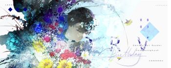 1boy absurdres black_hair character_name closed_eyes copyright_name flower_request happy_birthday head_tilt highres male_focus omniscient_reader&#039;s_viewpoint roellm short_hair solo upper_body yoo_joonghyuk