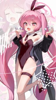 1girl ainy animal_ears armpits blue_archive breasts dice highres koyuki_(blue_archive) loli long_hair open_mouth pink_hair playboy_bunny rabbit_ears rabbit_tail tail twintails