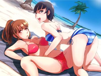 Rule 34 | 2girls, beach, bikini, exodus, multiple girls, ocean, palm tree, sex idol island bishoujo idol-tachi ni tanetsuke minami no shima tour, swimsuit, tree, yuri