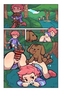 1girl 3boys all_fours animal_penis anus bar_censor bestiality blush boney censored dog_penis doggystyle duster_(mother) erection gummuru heart knotted_penis knotting kumatora loli lucas_(mother_3) mother_(series) mother_3 multiple_boys nintendo penis pink_hair presenting_own_pussy sex sex_from_behind short_hair smile speech_bubble spread_pussy stealth_sex surprised sweat tongue tongue_out top-down_bottom-up vaginal veins veiny_penis