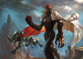 Rule 34 | cape, coat, coat on shoulders, digimon, digimon (creature), gankoomon, goggles, hackmon (digimon), highres, royal knights