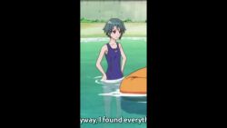 00s 1girl air_bubble animated asphyxiation ass barefoot blowing_bubbles bubble drowning flat_chest green_hair highres miyamori_kanon one-piece_swimsuit partially_submerged pinky_out red_eyes school_swimsuit short_hair sigh skin_tight sound submerged swimsuit tagme translation_request umi_monogatari underwater video