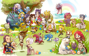 >_< 6+boys 6+girls :d :p ahri_(league_of_legends) alternate_costume amumu animal_ears anivia annie_(league_of_legends) annotated artist_request baron_nashor blade blonde_hair blue_eyes blue_skin blush boar book breasts bristle broken broken_sword broken_weapon brown_eyes brown_hair chibi cleavage closed_eyes colored_skin crystal easter easter_egg egg everyone ezreal facial_hair fiora_(league_of_legends) fizz_(league_of_legends) floating fox_ears goggles grass green_eyes hat heimerdinger helmet highres horns hovering irelia janna_(league_of_legends) katarina_(league_of_legends) kennen kog'maw large_breasts league_of_legends long_hair lulu_(league_of_legends) lux_(league_of_legends) malphite maokai mask midriff milikki multiple_boys multiple_girls mustache nidalee open_book open_mouth paintbrush painting_(action) pantyhose pink_hair pointy_ears polearm ponytail purple_hair rainbow rammus reading red_eyes riven_(league_of_legends) scar sejuani short_hair sideboob silver_hair single_horn smile sona_(league_of_legends) soraka_(league_of_legends) spear staff sweatdrop sword tears teemo thighhighs tibbers tongue tongue_out tree tristana_(league_of_legends) twintails twisted_fate very_long_hair volibear wand weapon witch_hat yordle ziggs