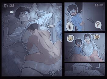 ...? 1boy 1girl :o animated animated_gif ass bed bedroom bite_mark biting black_hair black_panties breasts clothed_sex clothes clothing_aside covered_erect_nipples doraemon embarrassed heart hetero hug incest leg_grab lying manilla medium_breasts medium_hair medium_penis missionary mother_and_son night nipples nobi_nobita nobi_tamako on_bed open_mouth panties penis pillow pillow_grab rolling_eyes sex sex_from_behind shota speech_bubble surprised underwear vaginal