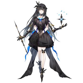 Rule 34 | 1girl, black choker, black dress, black hair, choker, dandelion (girls' frontline), dress, girls' frontline, high heels, image sample, long hair, looking at viewer, lunasia (girls' frontline), official art, solo, standing, white background, yellow eyes