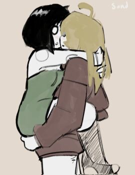 Rule 34 | 2girls, black hair, blonde hair, breasts, chito (shoujo shuumatsu ryokou), cleavage, dress, highres, multiple girls, shoujo shuumatsu ryokou, small breasts, socks, squidmiku , sweater, yuri, yuuri (shoujo shuumatsu ryokou)