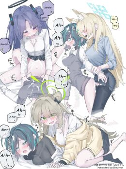 2girls 3futa blue_archive blue_halo blush breasts cum cum_on_body english_text female_sensei_(blue_archive) futa_with_female futanari halo large_breasts long_hair mechanical_halo medium_breasts multiple_futa multiple_girls non-web_source nonomi_(blue_archive) sensei_(blue_archive) sex sex_from_behind translated vivo_(vivo_sun_0222) yuuka_(blue_archive)