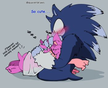 amy_rose ass ass bare_legs barefoot bedhead blue_fur blue_hair blush bottomless claws closed_eyes eyelashes feet head_hug hedgehog hetero highres hug legs lolita_fashion long_eyelashes lying mammalhi_resanthro medium_hair monster monster_boy no_panties only_shirt pink_fur pink_hair quaverdraws quavernsfw see-through_clothes sega shirt sitting size_difference sleeping soles sonic_(series) sonic_the_hedgehog sonic_the_werehog sonic_unleashed surprised tail toes translucent werehog wolf_tranformation zzz