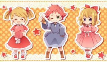 Rule 34 | ana (mother), blonde hair, bow, dress, full body, hair bow, hat, kumatora, looking at viewer, mother (series), mother 1, mother 2, mother 3, multiple girls, nintendo, papiko (tsuzukick), paula (mother 2), pink dress, pink hair, red bow, short hair, smile