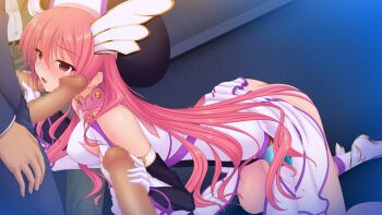 1girl 3boys black_sleeves blush boots breasts brown_eyes censored detached_sleeves double_handjob dress earrings en_ciel_rena en_ciel_rena_(magius) game_cg gangbang gloved_handjob gloves group_sex hair_between_eyes handjob hat hetero imminent_fellatio jewelry kneeling kourin_tenshi_en_ciel_rena large_variant_set long_hair long_sleeves magical_girl medium_breasts mosaic_censoring multiple_boys non-web_source official_art open_mouth pants penis pink_hair saitou_natsuki skirt solo_focus suhamaya tomoe_rena variant_set very_long_hair white_gloves