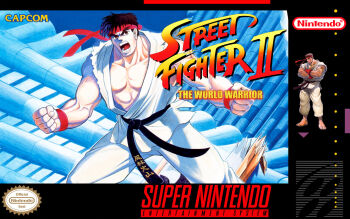 Rule 34 | 1boy, bengus, black hair, dougi, furinkazan, game console, headband, highres, karate gi, muscular, muscular male, official art, rooftop, ryu (street fighter), shouting, street fighter, street fighter ii (series), super nintendo, yasuda akira