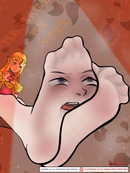 1girl absurdres domination dominatrix feet feet_above_head feet_out_of_frame feet_together femdom foot_focus foot_worship gts highres nintendo princess_zelda smell smelling smelling_feet smelly. socks soles sweat sweatdrop the_legend_of_zelda transformation