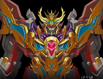 black_background commentary ct990413 dated english_commentary gridknight_(ssss.gridman) gridman_universe highres kaiser_gridknight looking_at_viewer mecha no_humans robot science_fiction solo ssss.dynazenon super_robot upper_body v-fin