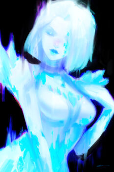 alex_chow blue_gemstone blue_lips blue_skin blue_theme closed_eyes colored_skin diamond_(shape) diamond_skin emma_frost gem hair_over_one_eye hand_on_own_chest highres jewelry marvel marvel_rivals necklace outline pink_outline short_hair tagme x-men