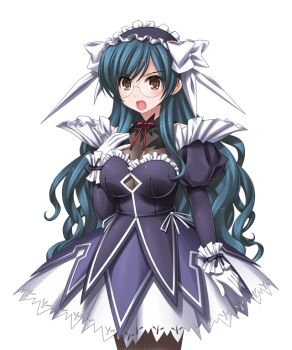 1girl blue_hair breasts brown_eyes dress frills game_cg glasses gloves green_hair hairband headdress higuchi_isami large_breasts long_hair magical_girl mahou_shoujo_sae maid maid_headdress nishijima_shouko non-web_source official_art open_mouth pantyhose ribbon solo transparent_background variant_set white_gloves