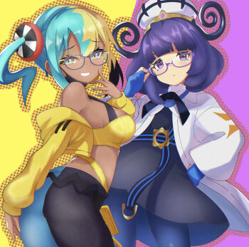 absurdres canari_(pokemon) glasses gwynn_(pokemon) highres multiple_girls nintendo poipoi_v_game pokemon pokemon_legends:_z-a purple_eyes purple_hair