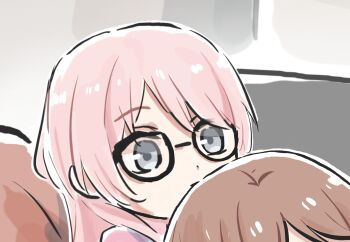 2girls bang_dream! bang_dream!_it&#039;s_mygo!!!!! brown_hair chihaya_anon commentary glasses grey_eyes highres long_hair lyy multiple_girls nagasaki_soyo pink_hair symbol-only_commentary yuri