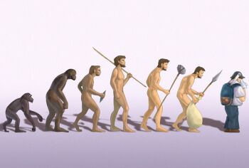 6+boys ape artistic_nudity ass backpack bag brown_hair evolution fine_art_parody hammer kannazuki_nemu male_focus march_of_progress monkey multiple_boys nude otaku otaku_masshigura parody polearm randoseru satire spear tissue walking weapon what