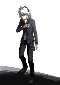 1boy caffein cigarette headphones highres honne_dell male_focus red_eyes silver_hair solo vocaloid