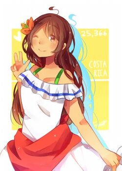 brown_hair dress head_accessory long_hair puerto_rico puerto_rico_(hetalia) traditional traditional_dress white_dress