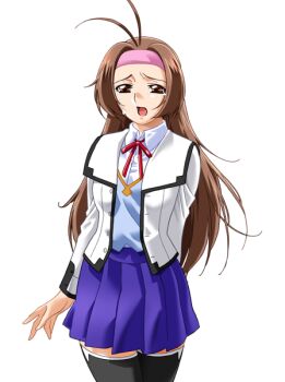 1girl antenna_hair black_thighhighs brown_eyes brown_hair game_cg gan-chan_(artist) headband hitozuma_sentai_aisaiger large_variant_set long_hair non-web_source official_art open_mouth ousaka_hikari school_uniform skirt solo tears thighhighs transparent_background variant_set zettai_ryouiki