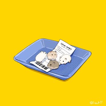 Rule 34 | animal focus, barcode, commentary request, hamster, no humans, original, receipt, simple background, tray, upiupisyo, yellow background