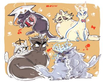 abel_(hazbin_hotel) adam_(hazbin_hotel) animal animalization apupu_bel cat cherri_bomb emily_(hazbin_hotel) halo hazbin_hotel hellaverse highres looking_at_another lute_(hazbin_hotel) paw_print sera_(hazbin_hotel) sir_pentious sleeping st._peter_(hazbin_hotel) yellow_eyes