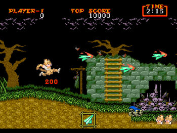 10s 1girl :d animal_ears animal_print blonde_hair bow bowtie brick burning elbow_gloves fake_screenshot female_focus fire from_side gloves grass hanged jumping kemono_friends makaimura open_mouth outdoors paper_airplane parody pixel_art roonhee serval_(kemono_friends) serval_tail shirt short_hair skull sleeveless sleeveless_shirt smile solo tail timer tree user_interface