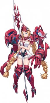 1girl armor armored_boots blonde_hair blue_eyes boots braid braided_ponytail breasts cleavage closed_mouth clothing_cutout criss-cross_halter full_body game_cg halterneck helmet high_heel_boots high_heels holding holding_polearm holding_weapon langrisser langrisser_mobile langrisser_re:incarnation light_frown lingerie long_hair looking_at_viewer low-tied_long_hair low_twin_braids mechanical_arms medium_breasts michelle_(langrisser) navel navel_cutout negligee nervous official_art parted_bangs pauldrons polearm red_armor shoulder_armor shy sidelocks simple_background solo spear standing tachi-e thigh_boots thighs third-party_source transparent_background twin_braids underwear very_long_hair visor_(armor) weapon white_negligee worried
