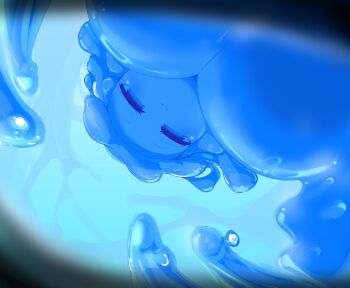 1girl absurdres blue_eyes blue_skin blush breasts colored_skin commentary_request commission highres hikyou_takarasou large_breasts liquid_hair looking_at_viewer monster_girl no_nipples nude original pixiv_commission pov slime_(creature) slime_(substance) slime_girl smile tentacles