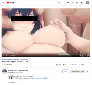 1girl black_hair blush breasts censored comdost_(vtuber) cum group_sex icetea indie_virtual_youtuber large_breasts multiple_boys natsumi_moe nipple_stimulation nipple_tweak nipples nude penis sex sweat virtual_youtuber