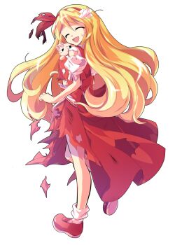 Rule 34 | 1girl, alphes (style), back bow, blonde hair, bow, cat, closed eyes, commentary request, dairi, ellen (touhou), from side, full body, hair ribbon, hairband, large variant set, long hair, nervous smile, open mouth, parody, pet, puffy short sleeves, puffy sleeves, red bow, red hairband, red ribbon, red shoes, red skirt, red vest, ribbon, shirt, shoes, short sleeves, simple background, skirt, smile, socks, sokrates (touhou), solo, style parody, sweatdrop, tachi-e, torn clothes, torn skirt, torn sleeves, torn vest, touhou, touhou (pc-98), transparent background, variant set, vest, white cat, white shirt, white socks